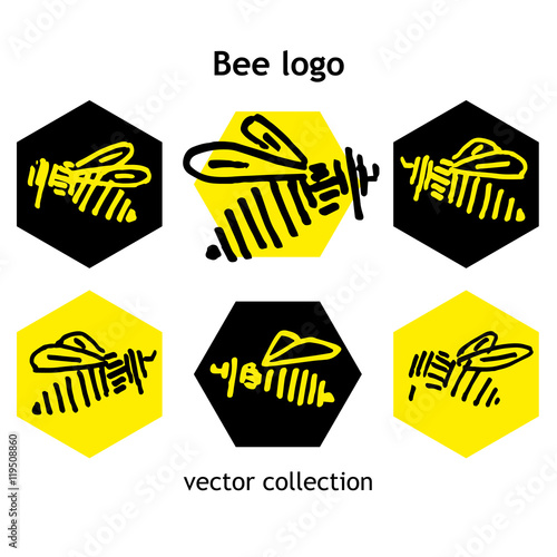 Black and yellow Bee logo vector collection
