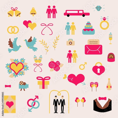Wedding gay vector set elements in flat style