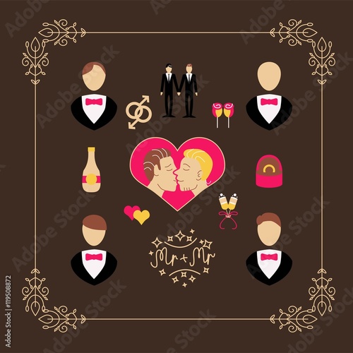 Wedding gay vector set elements in flat style photo