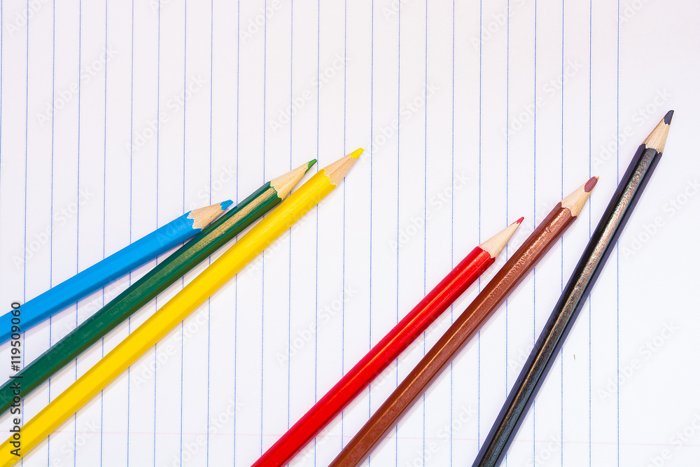 Back to School. Colour pencils. Stationery. Notebook. Drawing Back to School. Colour pencils. Stationery. Notebook. Drawing