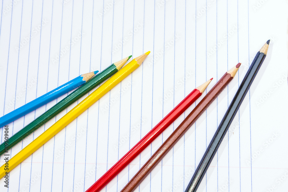 Back to School. Colour pencils. Stationery. Notebook. Drawing Back to School. Colour pencils. Stationery. Notebook. Drawing
