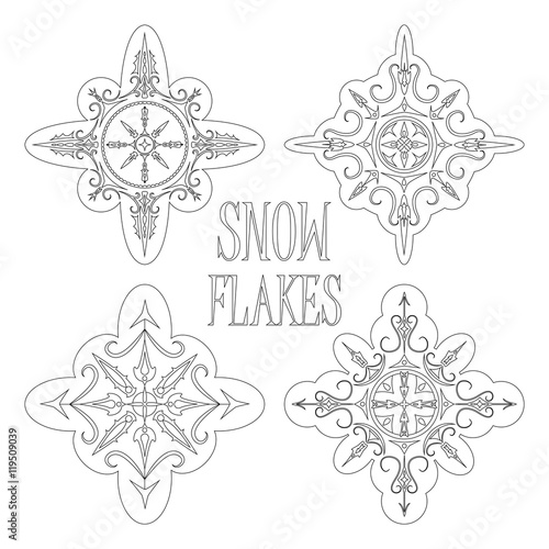 Outlined snowflakes for coloring or winter seasonal design