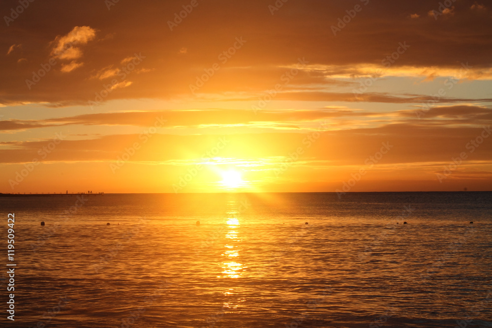 Orange sunset over the sea.
