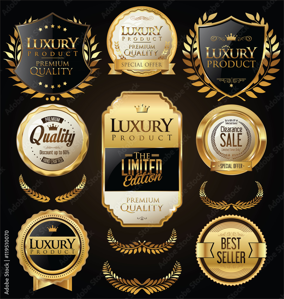 Obraz premium Złota wyprzedaż tarcze kolekcji wieńców laurowych i odznaki