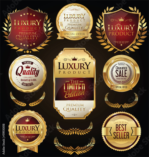 Golden sale shields laurel wreaths and badges collection 