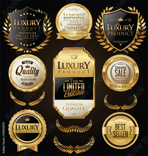Golden sale shields laurel wreaths and badges collection 