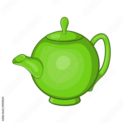 Green teapot icon in cartoon style on a white background