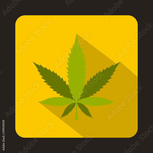 Marijuana leaf icon in flat style on a yellow background