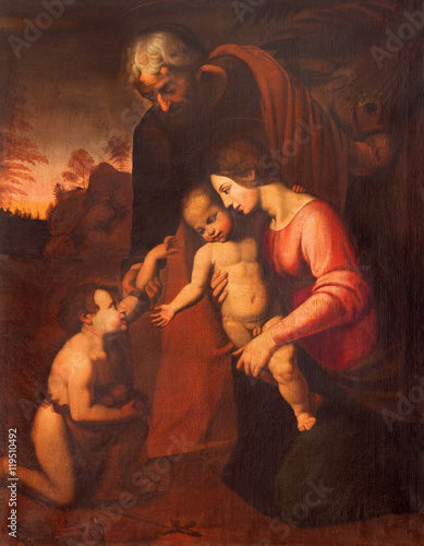 Fotografie CREMONA, ITALY - MAY 24, 2016: The painting of Holy Family in Chiesa di San Agostino by Maria Zupelli (16