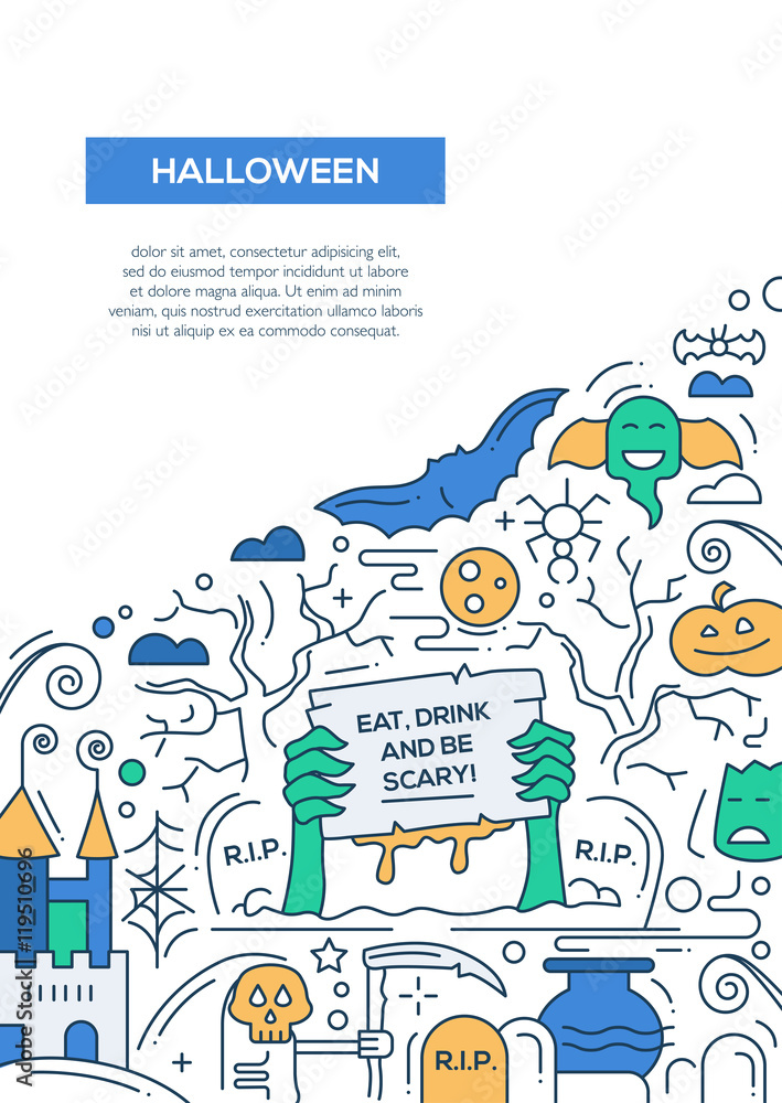 Fototapeta premium Halloween - line design brochure poster template A4