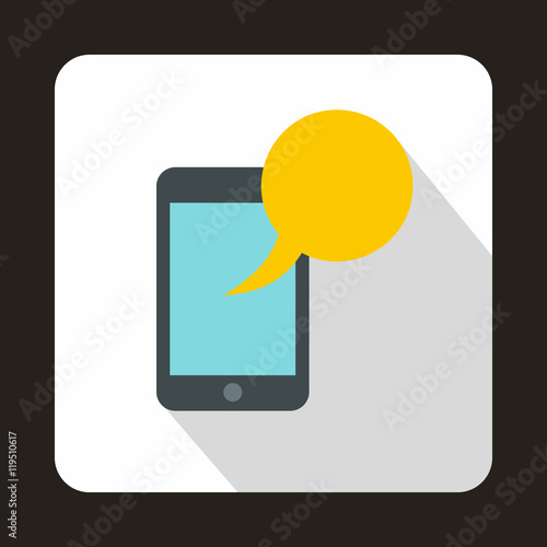Fototapeta Naklejka Na Ścianę i Meble -  Smartphone with yellow speech bubble icon in flat style on a white background