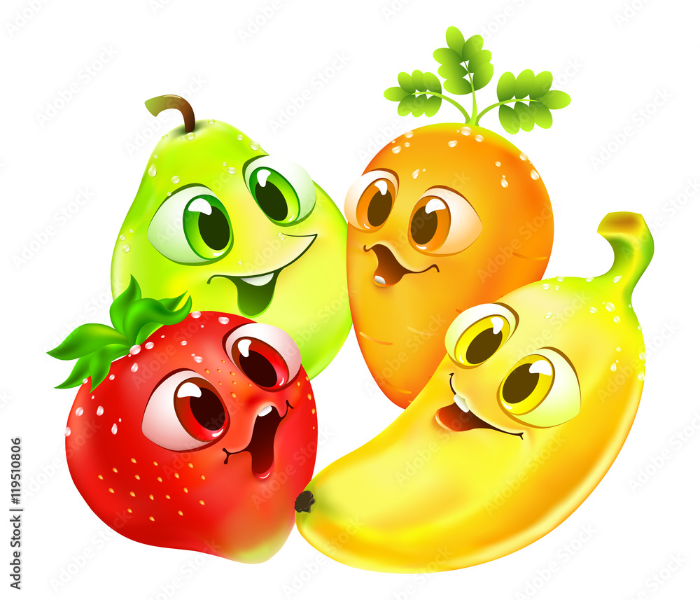 Funny cartoon fruit with big eyes Stock Vector | Adobe Stock