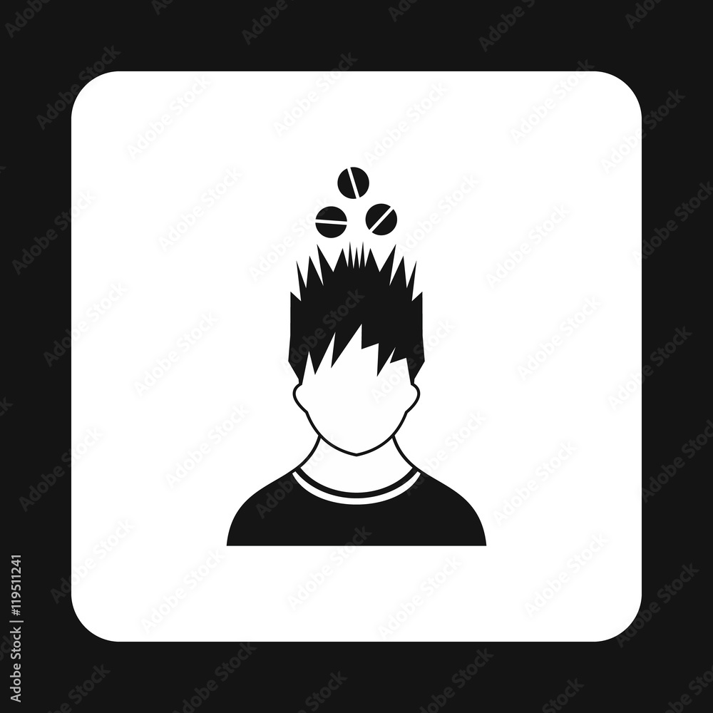Man with tablets over his head icon in simple style isolated on white background Man with tablets over his head icon in simple style isolated on white background