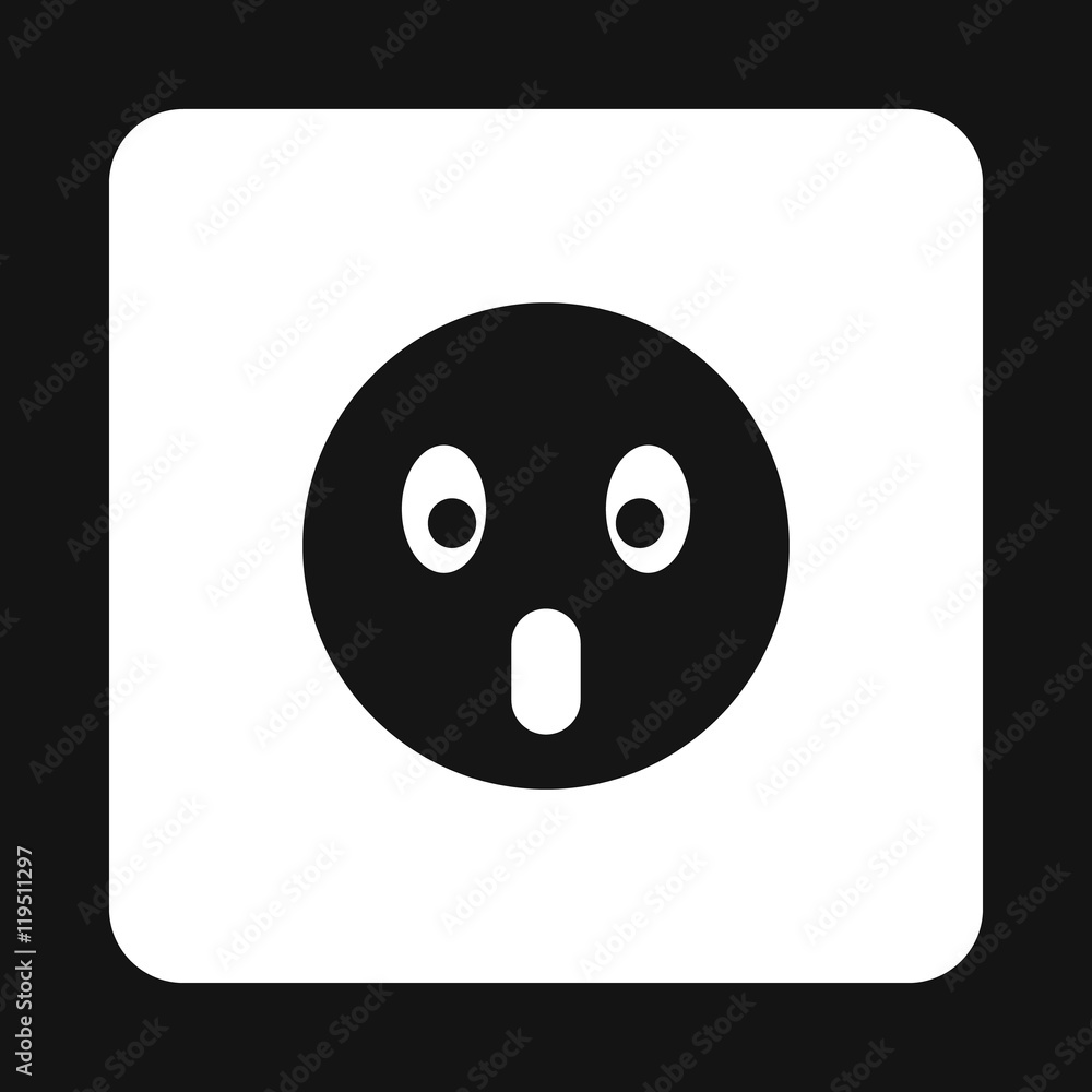 Frightened emoticon with open mouth icon in simple style on a white background Frightened emoticon with open mouth icon in simple style on a white background
