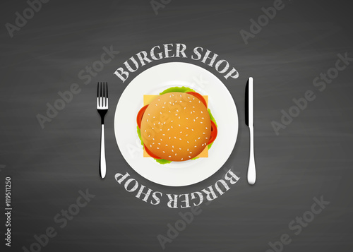 Top view illustration of burger. Burger Shop concept.

