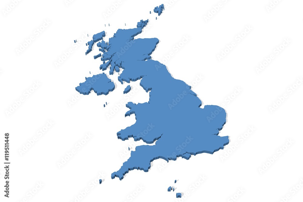 3D map of the United Kingdom on a plain background