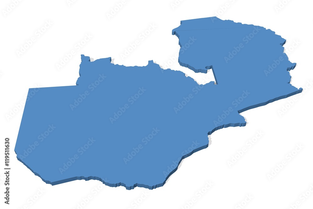 3D map of Zambia on a plain background 3D map of Zambia on a plain background