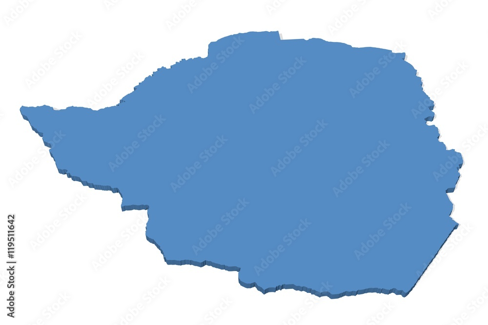 3D map of Zimbabwe on a plain background