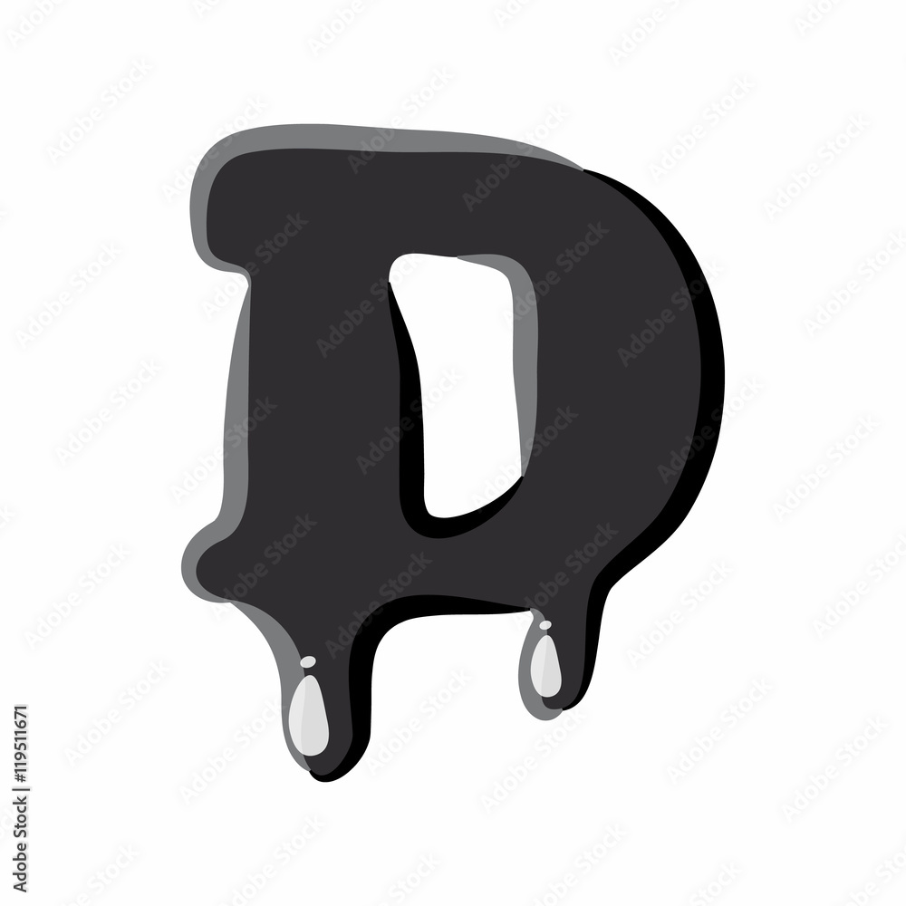 D letter isolated on white background. Black liquid oil D letter vector illustration D letter isolated on white background. Black liquid oil D letter vector illustration