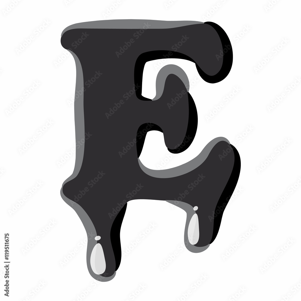 E letter isolated on white background. Black liquid oil E letter vector illustration E letter isolated on white background. Black liquid oil E letter vector illustration