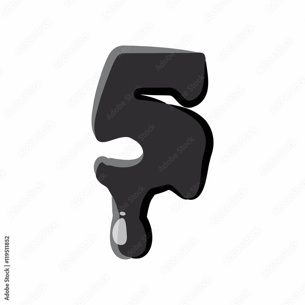 Number five 5 isolated on white background. Black liquid oil five 5 number vector illustration Number five 5 isolated on white background. Black liquid oil five 5 number vector illustration