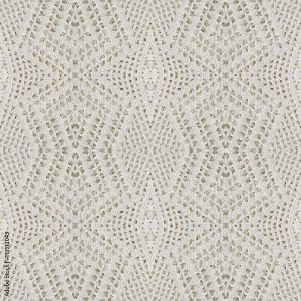 White organic cotton crochet lace background, Seamless Collage with mirror reflection