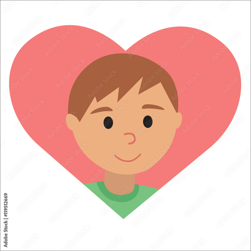 Vector drawing of icon young man in the heart