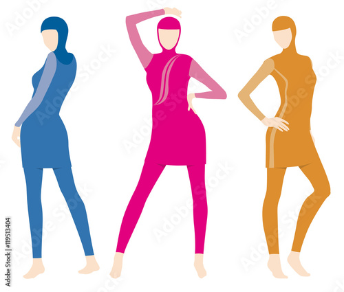 Burqini, islamic swim wear, vector illustration