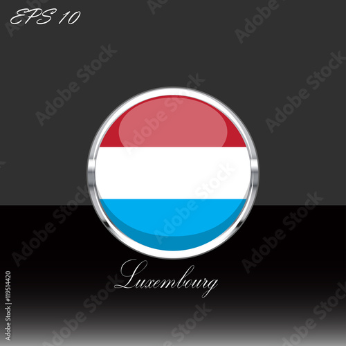 Luxembourg flag isolated on black background. Luxembourgish flag button in silver chrome ring. Luxembourg sport competition participant. Web button  language sign  print graphic element Clip art icon