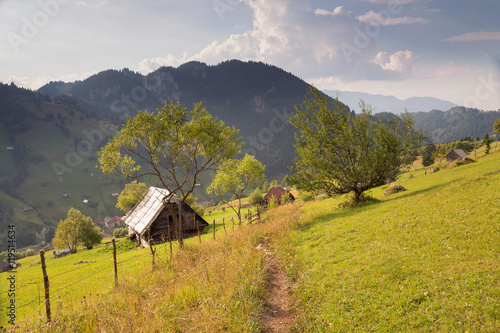 Summer landscape above the village in Moeciu de Sus - Bran, Romania