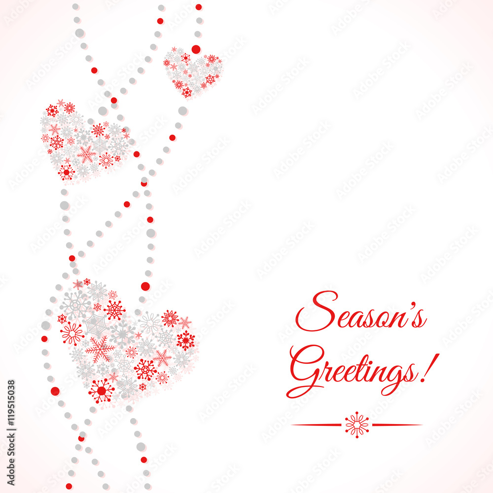 Greetings card with garland of hearts made of snowflakes Greetings card with garland of hearts made of snowflakes