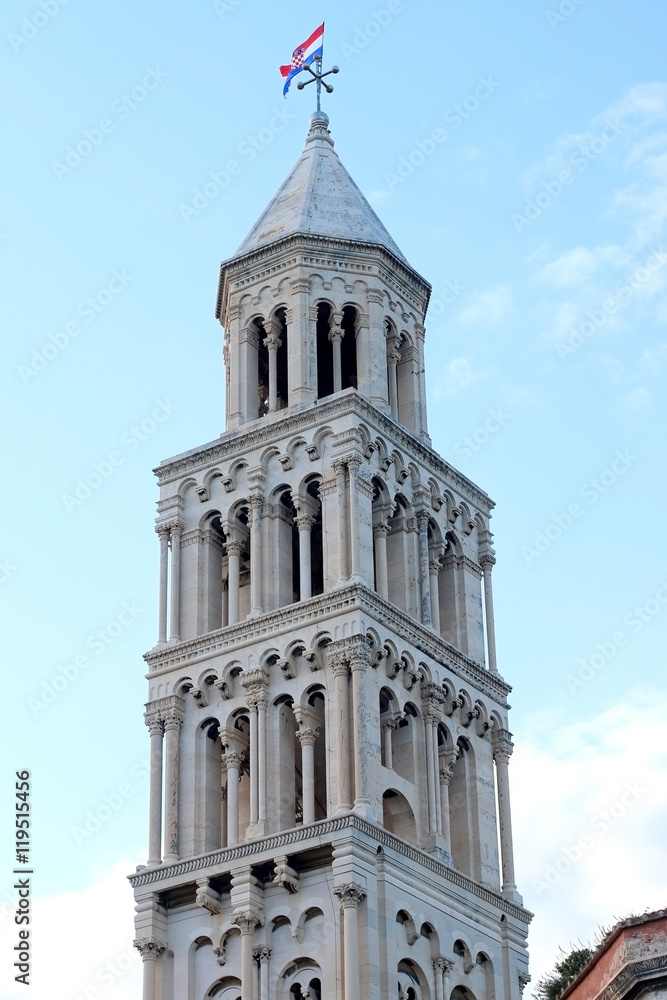 Historical Saint Domnius bell tower - landmarks in Split, Croatia. Split is popular touristic destination and UNESCO World Heritage Site.