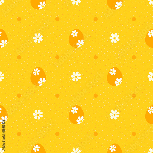 Orange easter seamless pattern with polka dots and flowers