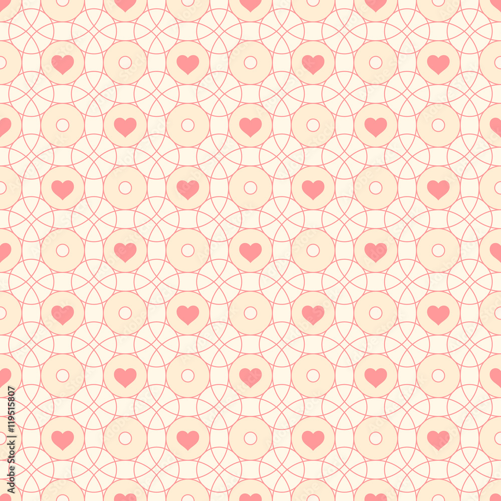 Fototapeta premium Seamless pattern with hearts and circles.