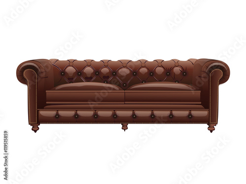 Brown leather chester sofa. Vector illustration. Isolated object