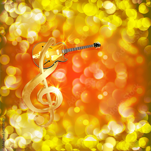 treble clef with jazz guitar on a bright background