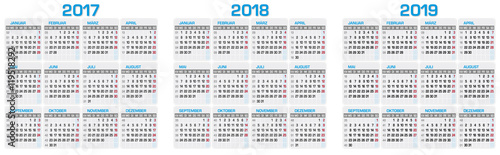 Kalender/Kalendarium für 2017 - 2018 - 2019 ohne gesetzliche Feiertage