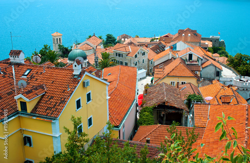 View of the roof and the bay of Herceg Novi in Montenegro