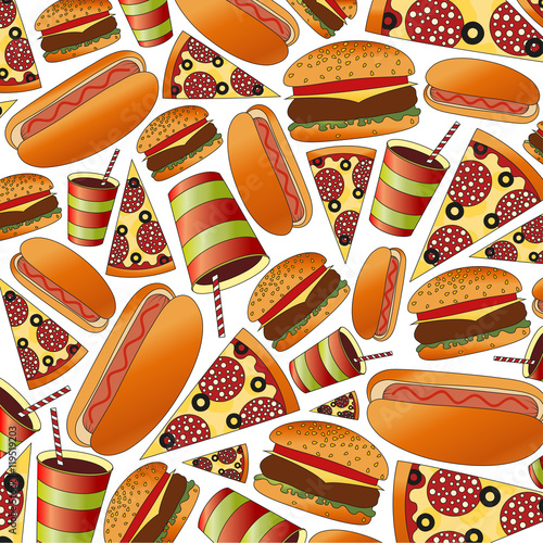 fast food and soda pattern on a white background