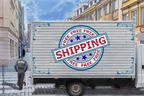 Free shipping truck in the city centar photo