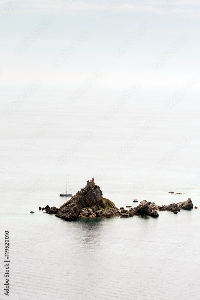 Aerial view islands in blue sea with copy space