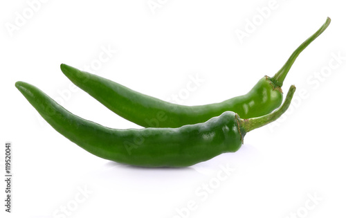 Green chilli pepper on white background