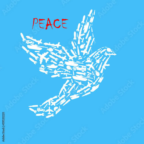 The poster for the day of peace. No war. Dove symbol of peace covered arms. Vector Image.