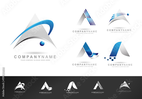 Letter A Logo Designs. Creative abstract vector letter A icons with blue gray colors.