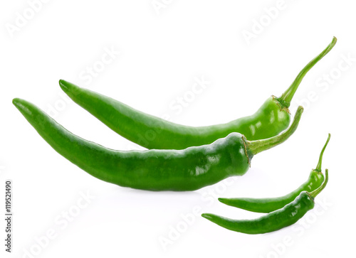 Green chilli pepper on white background