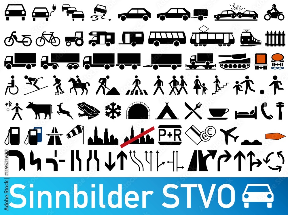 Fototapeta premium Verkehrszeichen STVO Sinnbilder Sammlung icon Set Vektor / german traffic road sign icon vector collection set