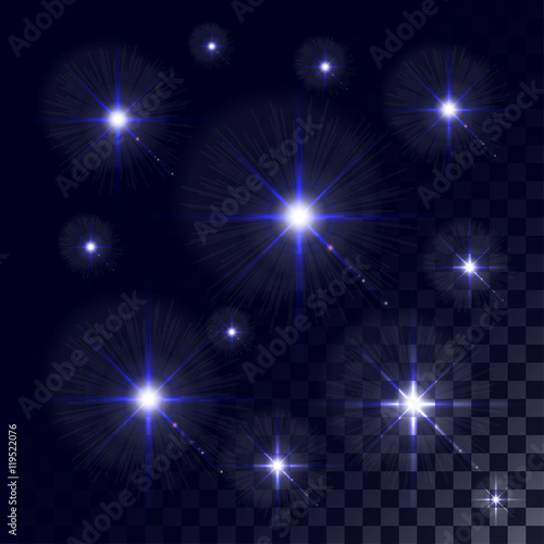 Set of Vector glowing light effect stars bursts on transparent background. . Abstract colorful wallpaper.