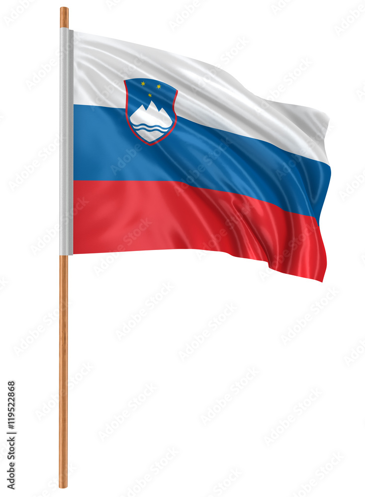 3D Slovene flag with fabric surface texture. White background.