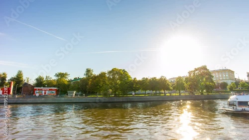 summer day moscow river passenger boat ride city panorama 4k time lapse russia

