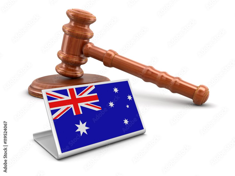 3d wooden mallet and Australian flag. Image with clipping path